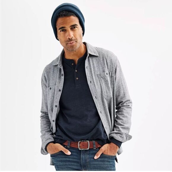 Sonoma Flannel Button-Down Shirt Carbon Copy Grey L NWT - Picture 1 of 2